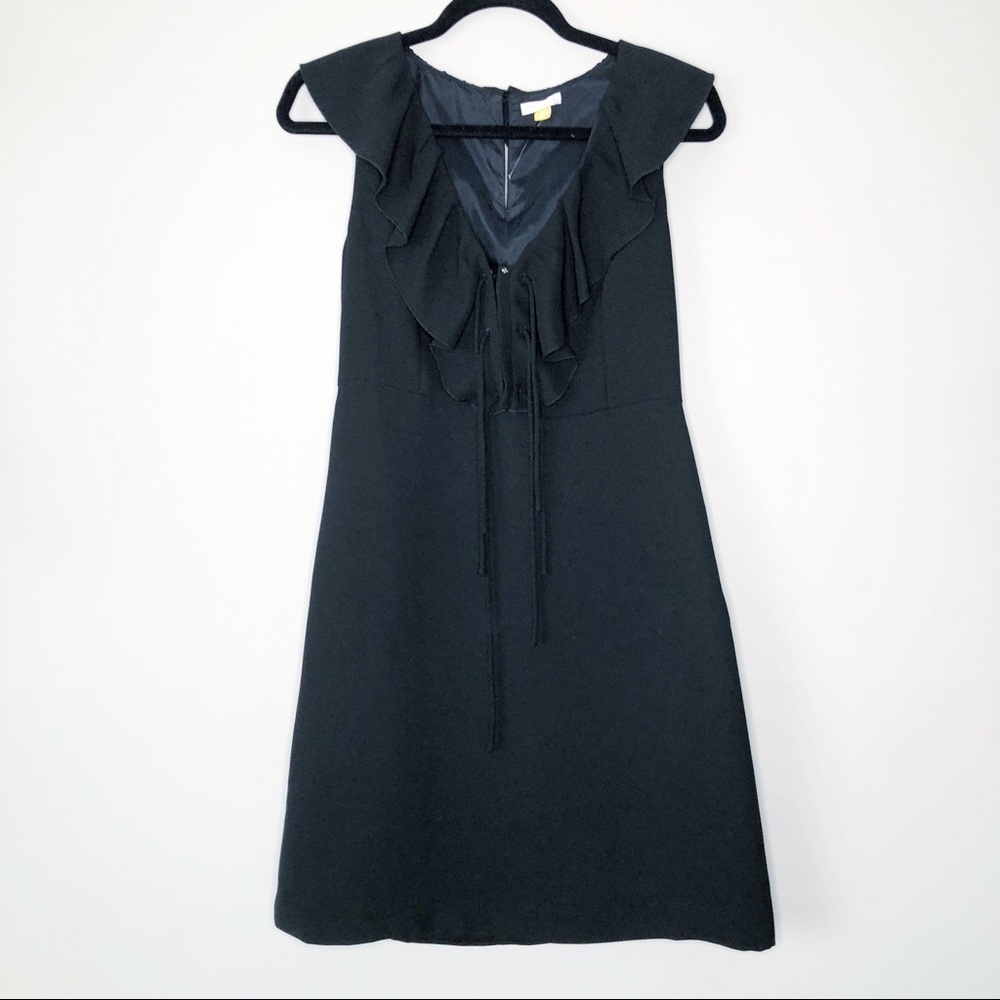 Anthropologie Leifsdottir‎ small black dress ruffle V neck 4